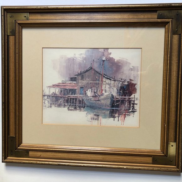 Old village water front scene framed print wall art home decor - Picture 2 of 4